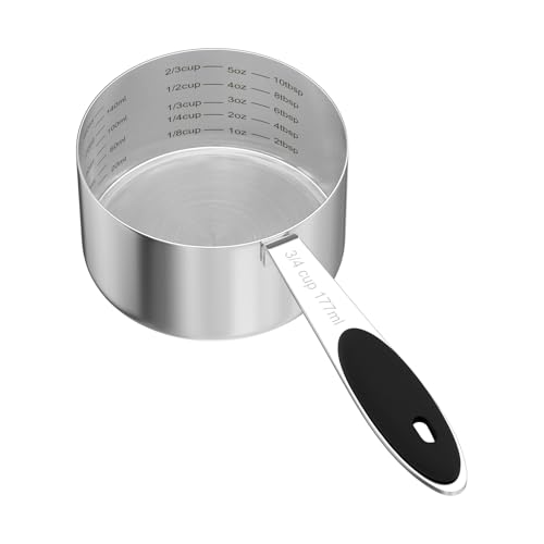 1PCS 3/4CUP(177ml) Dog Cat Food Scoop, Stainless Steel Measuring Cup, Metal Pet Scooper with Inner Precision Scale Measurement - size: 3/4 cup