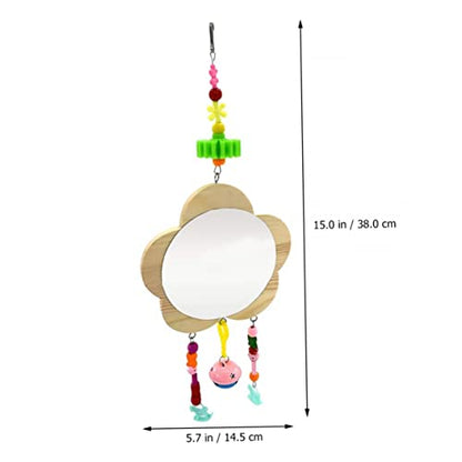 COLLBATH Wooden Chicken Mirror Bells Interactive Pet Hen Toy for Playtime Coop Fun Reflective Accessory for and Hens Encourages Engagement and Enrichment
