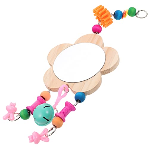 MERRYHAPY Rooster Hanging Mirror Toy Bell Pendant Wooden Chicken Mirror for Cage Playtime and Intellectual Development Fun Poultry Toy for Hens and