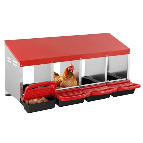 VEVOR Chicken Nest Box, 4-Compartment, 15 to 30 in Stable & Corrosion-Resistant Metal Nesting Boxes with Inclined Nesting Boxes, Bottom Holes & Resting Platform, Fit for Different Chicken Breeds - size: 41.7"L x 20.6"W x 18.7"H