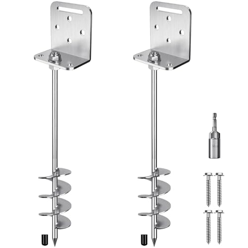 Insaga 18''/24''/30'' Ground Anchors Screw in Earth Anchor Solid Steel with L Bracket for Trampoline Mobile Home Swing Set Shed Carport Tent Stakes, Wider Helix Blade & Chrome Plated Finish, 2/4/6Pcs - color: 24''-2Pack, size: 2.7'' Blade