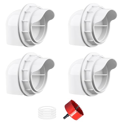 Chicken Feeders No Waste, DIY Automatic Poultry Feeder - 4 Ports White | Buckets Barrels Bins Troughs‑mountable Design for common Breeds of Chicken Flock with Hole Saw - color: White, size: 4 Ports