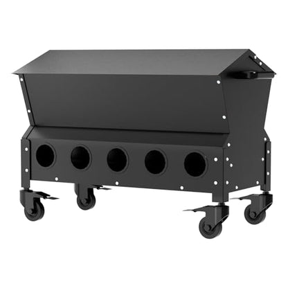 Portable Metal Chicken Feeder with Waterproof Lid, Freestanding Chicken Feeding Box with 150 lbs Large Capacity for Chickens, No Waste Gravity Poultry Feeder, 4 Lockable Wheels for Moving.