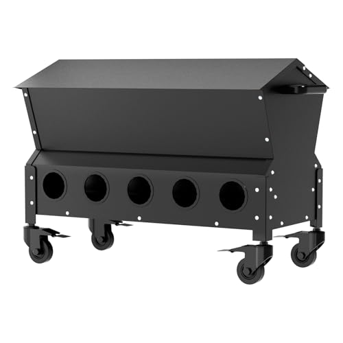Portable Metal Chicken Feeder with Waterproof Lid, Freestanding Chicken Feeding Box with 150 lbs Large Capacity for Chickens, No Waste Gravity Poultry Feeder, 4 Lockable Wheels for Moving.
