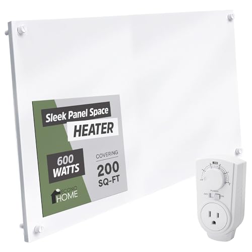 EconoHome Convection Wall Heater with Thermostat - 600W Electric Wall Mounted Space Heater Panel - Updated Model, 120V - Heats Rooms up to 120 Sq Ft - size: 600W