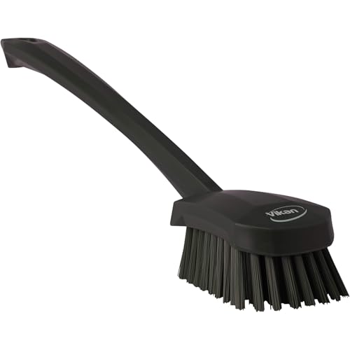 Vikan 41869 Washing Brush with Long Handle, 16.3", Stiff, Black