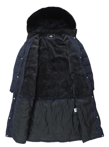 MOERDENG Women's Waterproof Long Winter Coat Thickened Down Alternative Jacket Warm Puffer Jacket Parka - color: Navy, size: X-Large