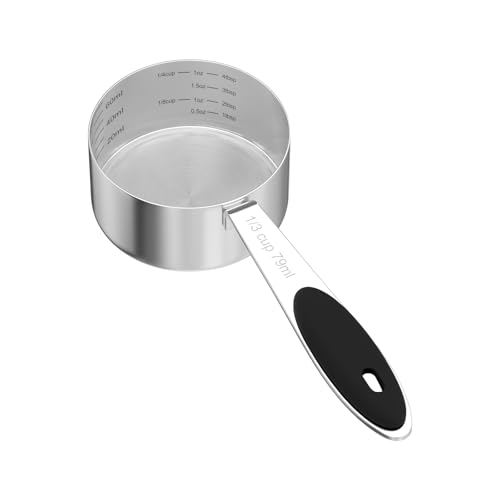 LEIFENY 1PCS 1/3CUP(79ml) Dog Cat Food Scoop, Stainless Steel Measuring Cup, Metal Pet Scooper with Inner Precision Scale Measurement - size: 1/3 cup