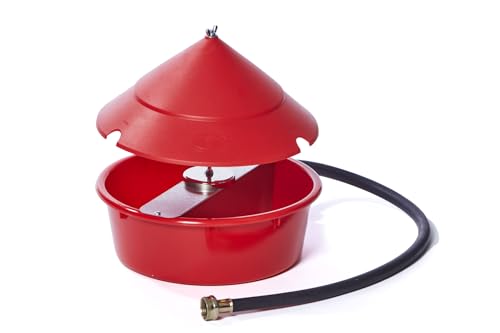 Little Giant® Automatic Poultry Waterer with Cover | Heavy Duty Plastic Auto Chicken Waterer Bowl with Hose Attachment | 5 Quart | Made in USA
