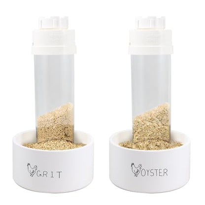 Kalekey 2 Pack Transparent PVC Chicken Feeder, Oyster Shell and Grit Feeder Hanging Ground Chicken Coop Feeder with Hanging Hook for Hens & Chicks (White) - color: White