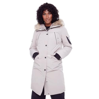 ALPINE NORTH Laurentian Women’s Vegan Down Long Parka Jacket with Faux Fur Hood - color: Taupe, size: Large, style: Standard Size
