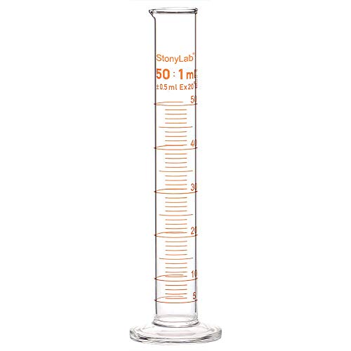 stonylab 1-Pack Graduated Cylinder, Borosilicate Glass 50 ml Heavy Wall Graduated Glass Measuring Cylinder - size: 50 ml