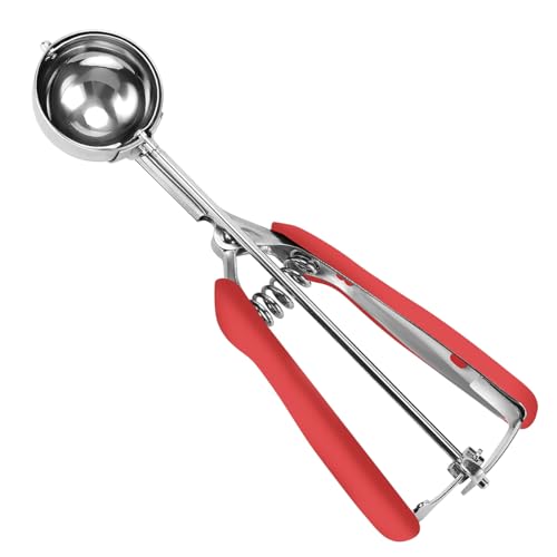 HOMURE H Medium Cookie Scoop, Cookie Dough Scoop, 2 Tablespoon Cookie Scooper, Red Handle, Spring-Loaded, 18/8 Stainless Steel, Comfortable Grip, For Cookies Cupcake Muffin Ice Cream Meatball - color: Red, size: #40/ 2 Tbsp