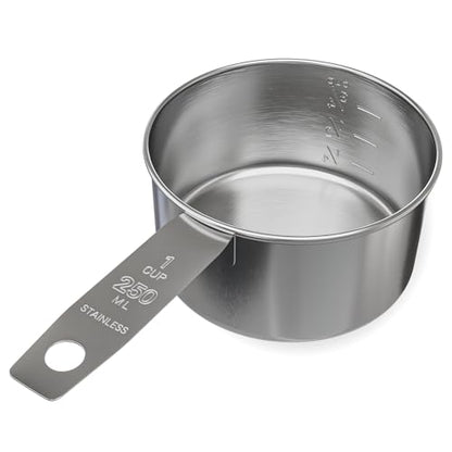 1 Cup Stainless Steel Measuring Cup | Sturdy Metal 250 ml | 240 cc | 8 oz | Single Cup for Wet and Dry Ingredients | Great for use as 1 Cup Dog Food Scoop - 1 PK - size: 1 Cup