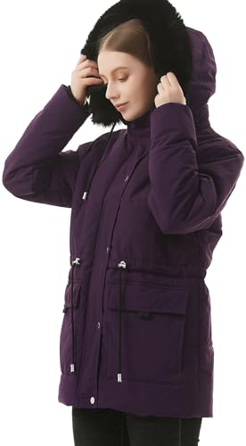 MOERDENG Women's Warm Winter Puffer Coat Thicken Fleece Lined Down Jacket Faux Fur Detachable Hood Snow Parka - color: Purple, size: Medium