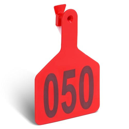 Cattle Ear Tags with 001-050 Numbers Large 1-Piece Z Livestock Ear Tags for Cow Goat Sheep Pig Calves Dog,Animal ID Identification Tag 4.4"x 3",Red - color: Red, size: 50