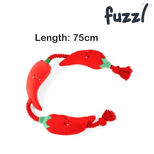 Fuzzl Tugga Chilis Dog Toy 75cm - Rope Latex and Plush Dog and Puppy Throw Fetch and Tug with Squeaker - style: Rope Chilis