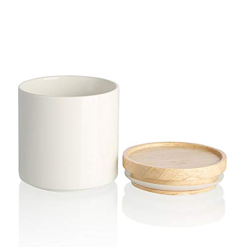 Sweejar Kitchen Canisters Ceramic Food Storage Jar, Stackable Containers with Airtight Seal Wooden Lid for Serving Ground Coffee, Tea, Sugar, Salt and More - 16 Fl Oz (White) - color: White, style: 16 Fl Oz (4.1"x4.4")