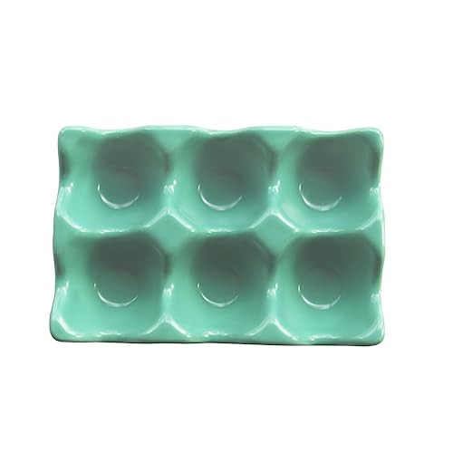 Ceramic Egg Holder Egg Tray Porcelain Fresh Egg Holder for Fridge Countertop Kitchen Storage Half Dozen 6 Cups - color: Green