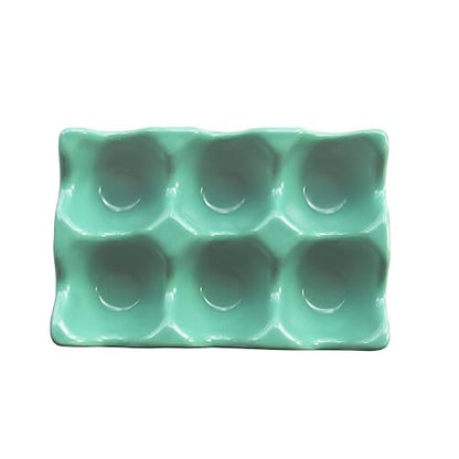 Ceramic Egg Holder Egg Tray Porcelain Fresh Egg Holder for Fridge Countertop Kitchen Storage Half Dozen 6 Cups - color: Green