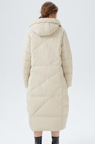 Orolay Women's Long Maxi Down Coat with Hood - 700 Fill Power RDS Certified Winter Puffer Jacket - color: Beige, size: Small