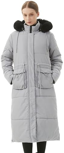 MOERDENG Women's Long Winter Puffer Coat Waterproof Warm Maxi Down Jacket Faux Fur Removable Hood Parka - color: Light Grey, size: XX-Large