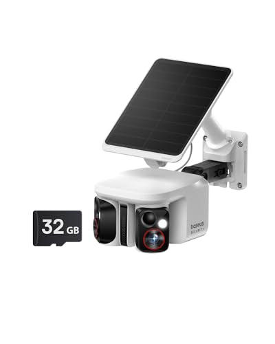 Baseus X1 Pro Dual-Tracking Solar Security Camera Outdoor Wireless, Supports up to 512GB, Dual 3K AI Cameras, 300° Pan, Color Night Vision, 8× Zoom, IP65, No Subscription with 32GB Card - color: Grey