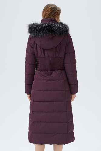Orolay Women Warm Down Jacket with Hood Fur Long Puffer Coat - color: Purple, size: X-Small