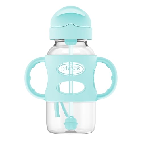 Dr. Brown's Wide-Neck Sippy Straw Bottle with Handles, Green, 9oz/270ml, 1-Pack - color: Green, size: 1 Count (Pack of 1)
