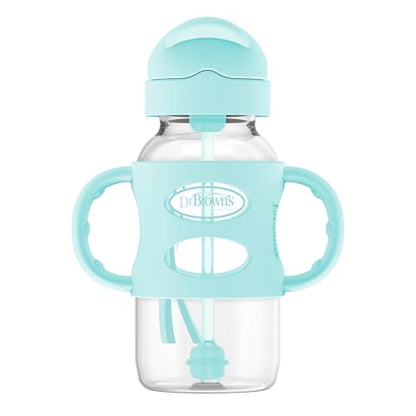 Dr. Brown's Wide-Neck Sippy Straw Bottle with Handles, Green, 9oz/270ml, 1-Pack - color: Green, size: 1 Count (Pack of 1)