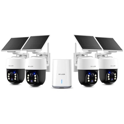 SOLIOM Security Cameras Wireless Outdoor,4K Ultra HD for Day and Night, No Subscription,Built in Radar,Solar Powered Cameras for Home Security, 360° Pan Tilt Auto Tracking,5G & 2.4G WiFi, 4-Cam Kit - size: 4-Cam-Kit