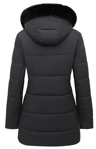 MOERDENG Women's Winter Puffer Coat Thicken Fleece Lined Down Jacket Waterproof Faux Fur Detachable Hooded Parka - color: Darkgrey, size: Large