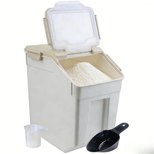 Saim Large Flour Storage Container Bin 50lb, 2Pack Airtight Rice Storage Containers with Wheels Seal Locking Lid, Dry Food, Sugar, Baking Supplies, Rice Dispenser Set with Measuring Cup & Scoop - Grey - color: 2Pack 50lb Grey