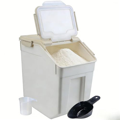 Saim Large Flour Storage Container Bin 50lb, 2Pack Airtight Rice Storage Containers with Wheels Seal Locking Lid, Dry Food, Sugar, Baking Supplies, Rice Dispenser Set with Measuring Cup & Scoop - Grey - color: 2Pack 50lb Grey
