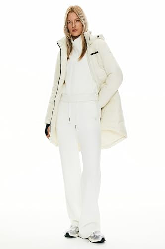Orolay Women's Winter Down Jacket Long Quilted Puffer Coat Warm Hooded Slim Fit Outerwear - color: Cannoli Cream, size: Small