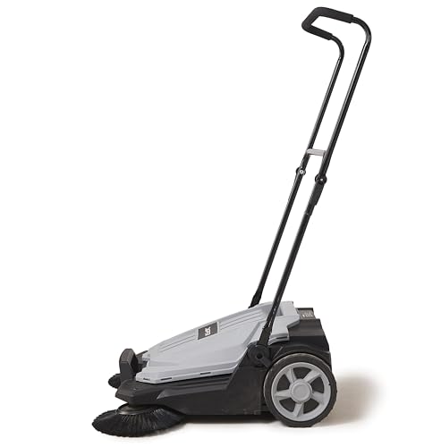 Dapper Supply Walk-Behind Outdoor Hand Push Floor Sweeper - 5.25 Gallon Capacity - 25.5" Sweeping Width - Sweeps up to 27,900 ft/Hour, Grey - size: 25.5"