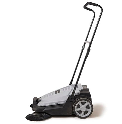 Dapper Supply Walk-Behind Outdoor Hand Push Floor Sweeper - 5.25 Gallon Capacity - 25.5" Sweeping Width - Sweeps up to 27,900 ft/Hour, Grey - size: 25.5"