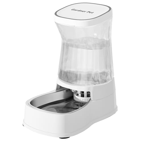 Automatic Gravity Water Dispenser for Dogs, 1Gallon Stainless Steel Water Bowl Dispenser, 100% BPA-Free Dog Water Fountain Dispenser for Small&Medium Dogs, Cats, Puppies(White) - color: Pearl White, size: 1 Gallon