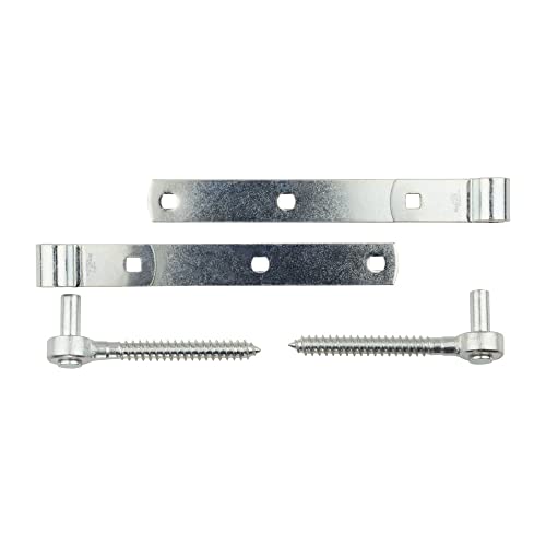 National Hardware N129-726 290BC Screw Hook and Strap Hinges 2-Pack - 10 in Zinc Plated Steel Gate Hinges for Barn Door, Fence Gate Hardware with Weatherguard Protection - size: 10 Inch