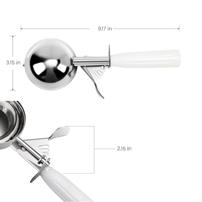 TOPKITCHEN Commercial-Grade Ice Cream Scoop 5.33 oz, 18/8 Stainless Steel Cookie Scoop with Plastic Handle, Portion Control Disher Scoop for Bakeries,Restaurants & Dessert Shops, #6, White - size: 5.33 oz - White