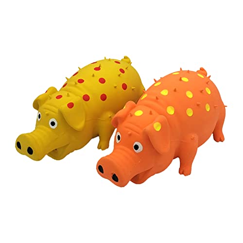 2 Pack Latex Pig Dog Toys that Oinks for Small Medium Large Dogs - color: Orange & Yellow