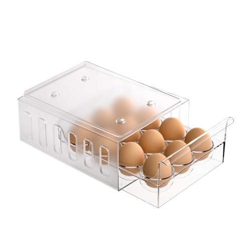 Ettori Egg Holder for Refrigerator Drawer Type Egg Container for Refrigerator BPA Free Fridge Organizer-12 Egg Storage,Stackable - size: 12 Egg Holder
