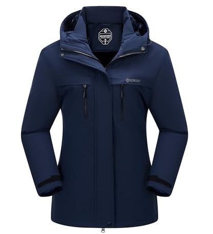 Women's Waterproof Snow Ski Jacket Warm Winter Coat Insulated Snowboarding Jacket Softshell Hiking Jacket - color: W-navy, size: X-Large