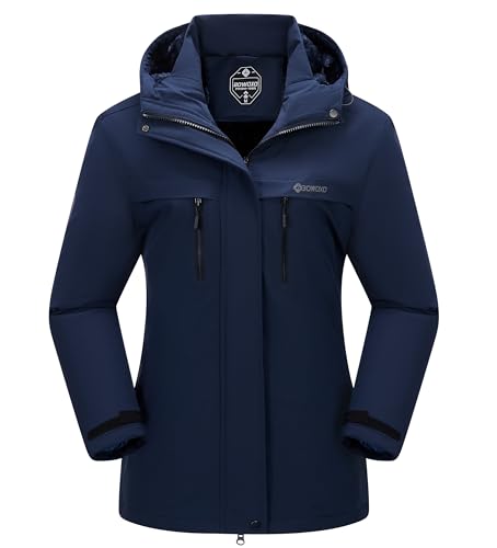 Women's Waterproof Snow Ski Jacket Warm Winter Coat Insulated Snowboarding Jacket Softshell Hiking Jacket - color: W-navy, size: Small