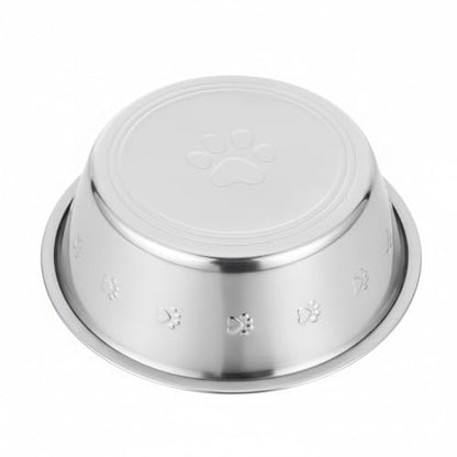 2-Pack Stainless Steel Dog Bowls, 9" Wide, 3" Height ~ Pet Food, Water Dish fits Raised Pet Feeder with Hole Width 8.3" to 8.7" - color: Double Pack, size: 8 cup (Embossed)