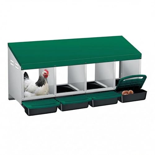 IDEALHOUSE Chicken Nesting Box with Roll Away Collection & Plastic Handle, Wall/Freestanding for Chicken Coop, 4-Compartment Green - color: Green, size: 4 holes