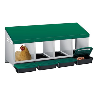 Chicken Nesting Box 4-Compartment Roll-Out with Pull-Out Trays, Egg Nesting Boxes for Hens, Chicken Coop Laying Box,Easy Wall Mounting with Metal Legs - color: green, size: 4 holes
