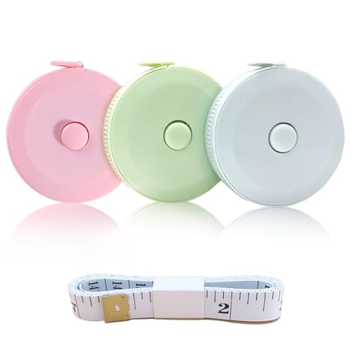 3 Pack Retractable Measuring Tape，60-Inch 1.5 Meter Tape Measures Dual Sided Flexible Ruler for for Body Measurements Craft Fabric Cloth Tailor Sewing Weight Loss (Pink,Green,Blue) - color: Pink,Green,Blue