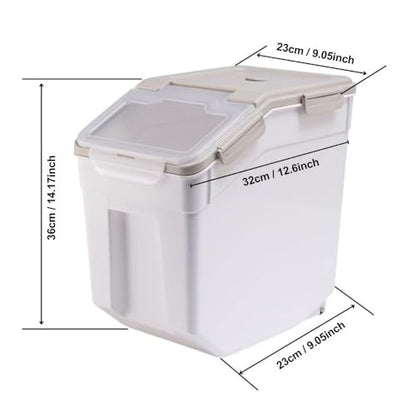 2 Pack Rice Storage Container 25 lbs, Airtight Flour Storage Containers with Lid and Wheels, Measuring Cup & Scoop, BPA Free, Bulk Food Dispenser for Sugar, Grain, Cereal - Pet Food Bin (Grey) - color: 2Pcs 25LB Grey