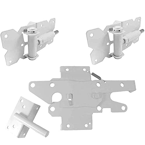 Jake Sales Self Closing Vinyl Fence Gate Single Gate Hardware Kit White (for Vinyl, PVC etc. Fencing) Fence Gate Kit - Single Fence Gate Kit has 2 Hinges and 1 Latch w/Screws (Lockable Both Sides) - size: Self Close White Kit